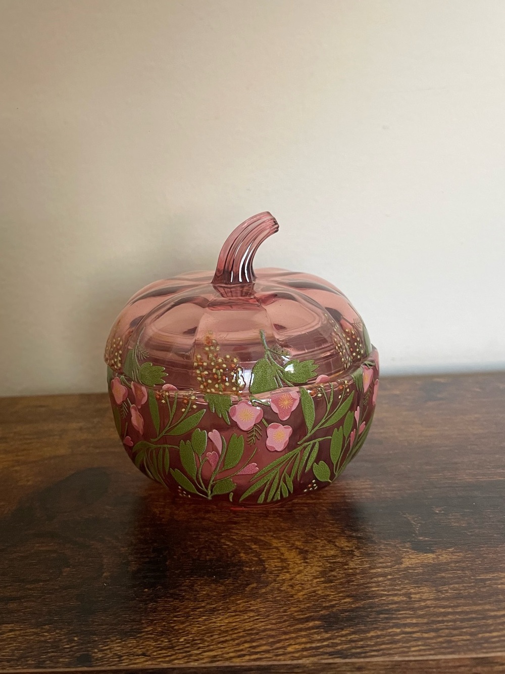 Pink Glass Pumpkin Decorative Jar